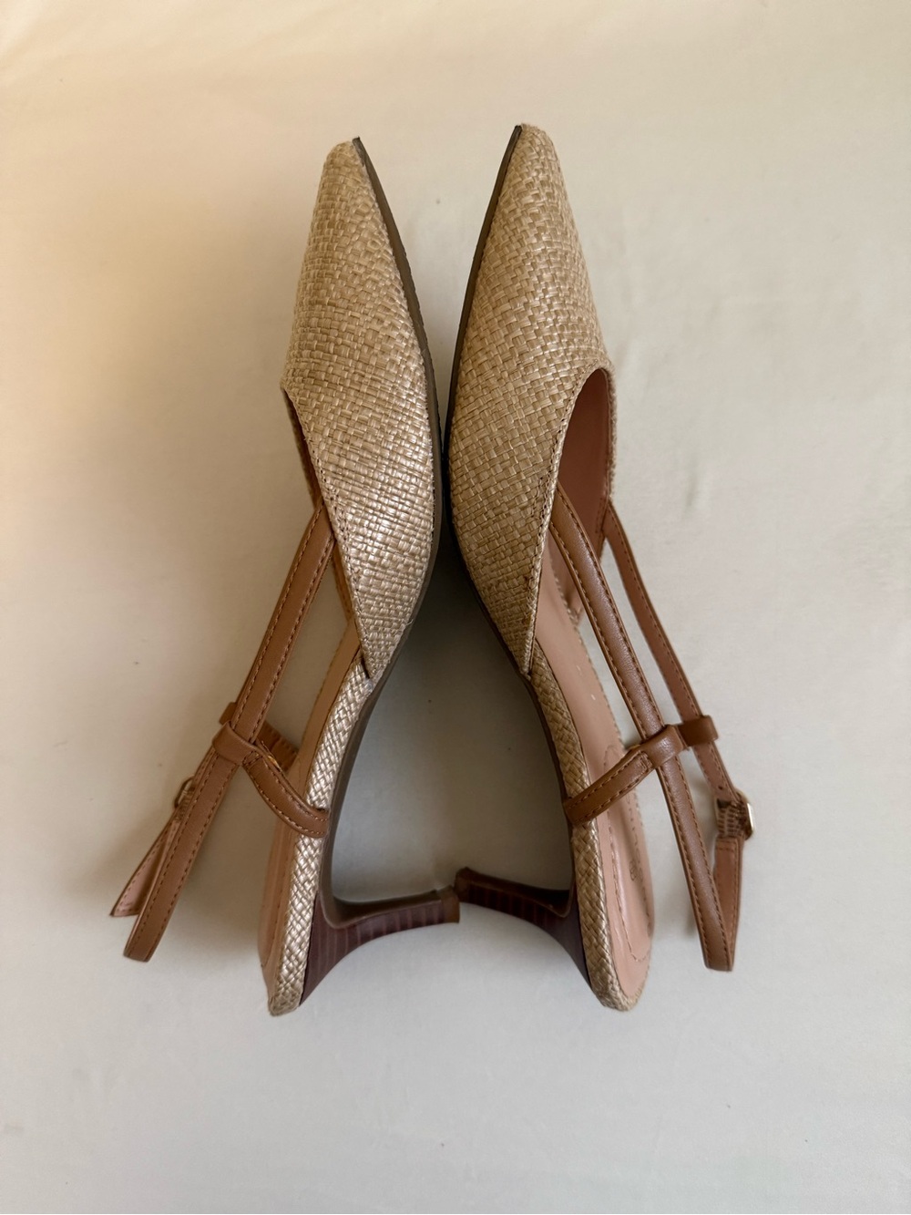Vaneli Beige Woven Slingback Pointed Toe Mules - Picture 3 of 3